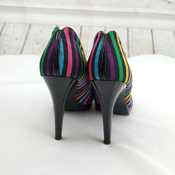 Nine West Womens Multicolor Striped Rainbow Peep Toe Pump Stiletto Heels… - Picture 5 of 11